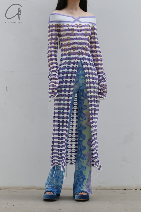 NAN KNITS drawing rope holy -eye collar dress (inner with) 22051709 purple